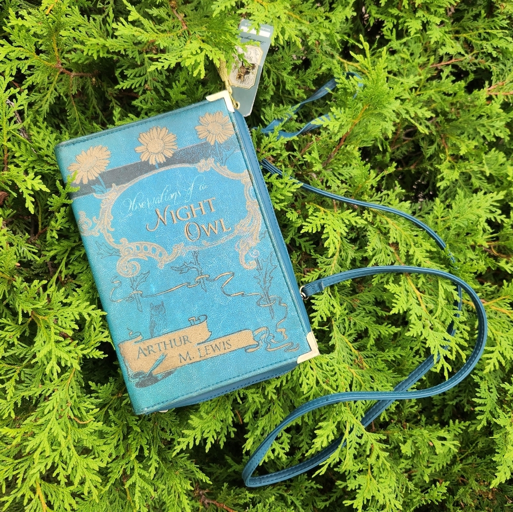 Book Club Crossbody Purse Case Teal Blue Night Owl Vintage Look